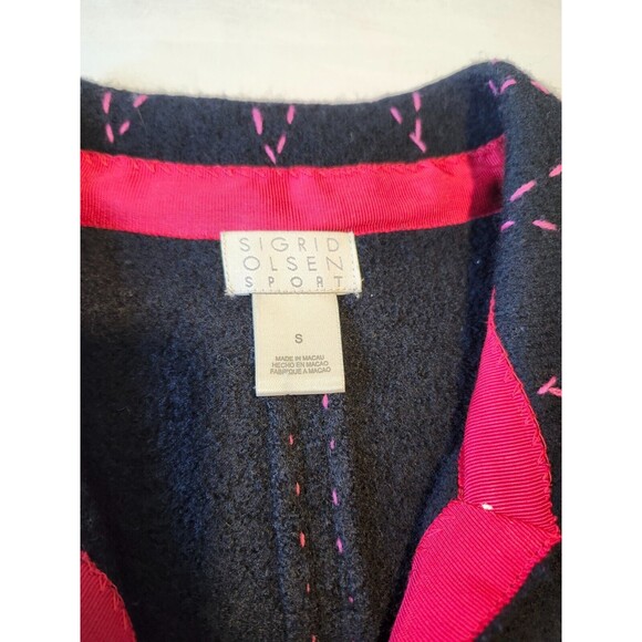 Women's Size Small 100% Wool Jacket Black Pink & Red Details Sigrid Olsen - Picture 3 of 9